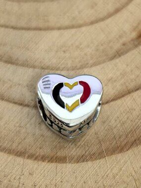 Pandora Belgian flag heart Charm with black, yellow and red enamel, S925 Silver